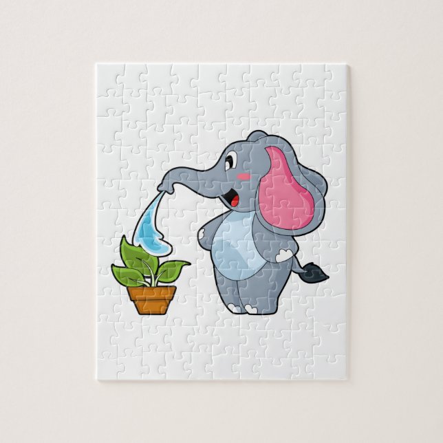 Elefant mit Pflanze Puzzle (Vertikal)
