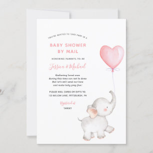 Elefant mit Pink Balloon Babydusche per Mail Einladung
