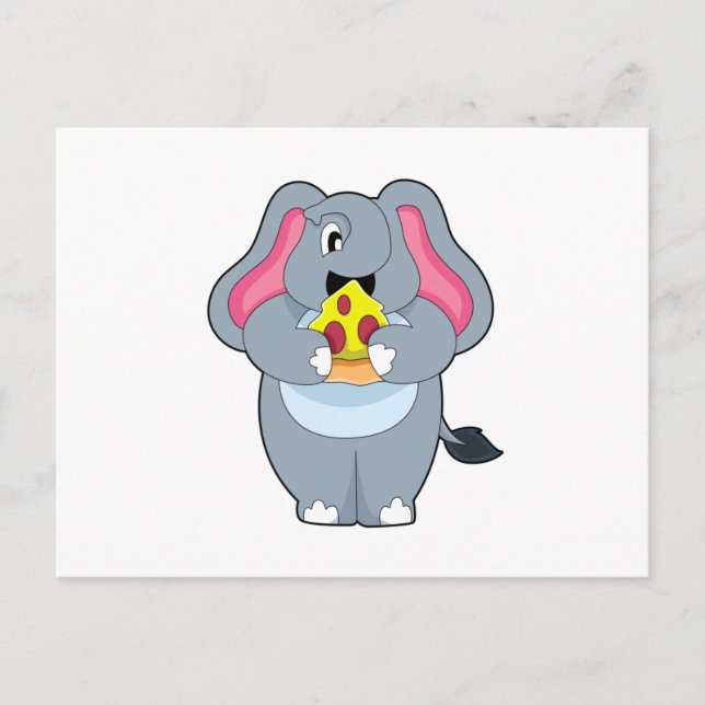 Elefant mit Pizza Postkarte (Vorderseite)