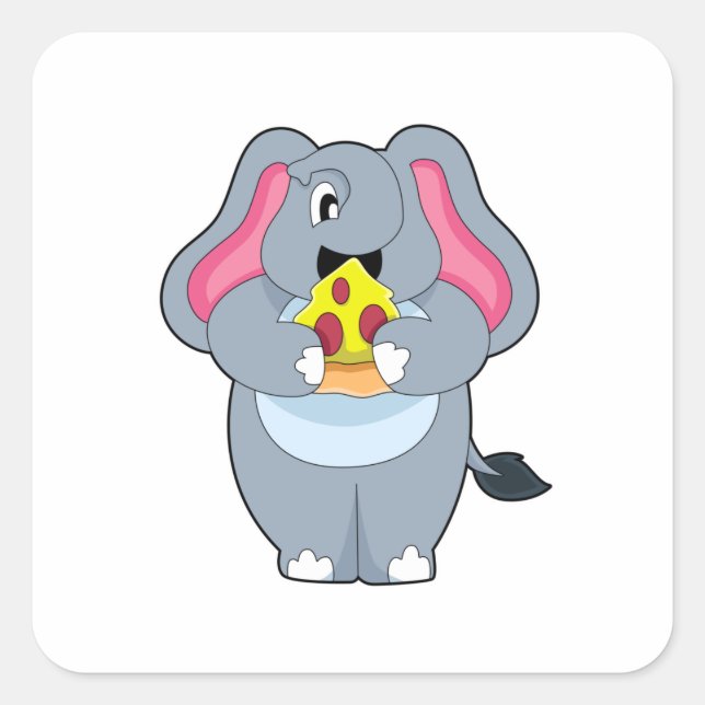 Elefant mit Pizza Quadratischer Aufkleber (Vorderseite)