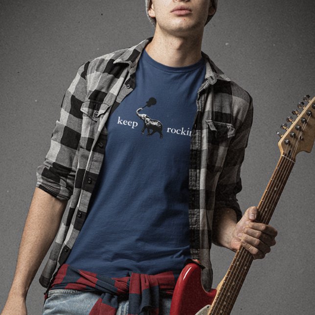 Elefant mit Rockgitarre in seinem Kofferraum, Rock T-Shirt (keep rockin')