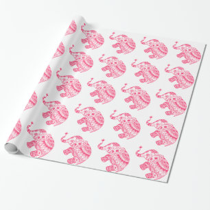 Elefant mit rosa Blumen auf weißem Hintergrund Geschenkpapier