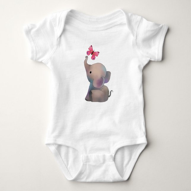 Elefant mit rosa Falter Baby Strampler (Vorderseite)