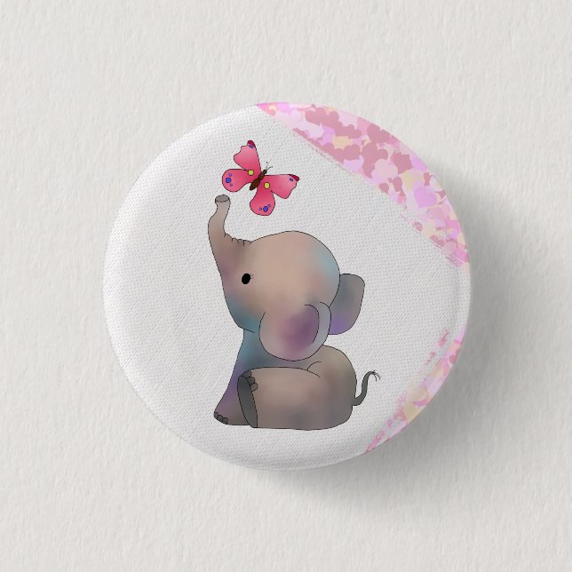Elefant mit rosa Falter Button (Vorderseite)
