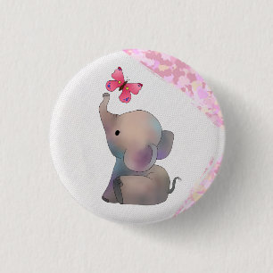 Elefant mit rosa Falter Button
