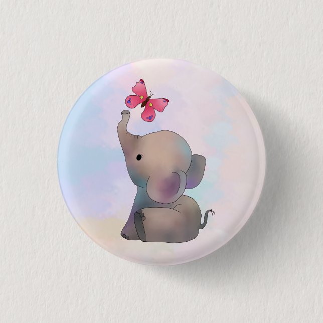 Elefant mit rosa Falter Button (Vorderseite)