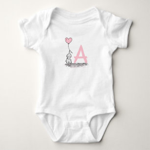 Elefant mit rosa Herz-Ballon-Monogramm Baby Strampler