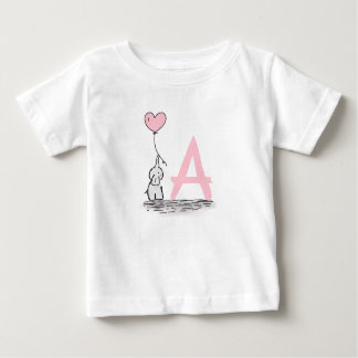 Elefant mit rosa Herz-Ballon-Monogramm Baby T-shirt