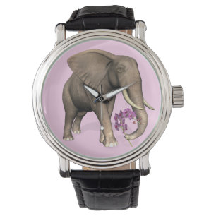 Elefant mit rosa Orchid Armbanduhr