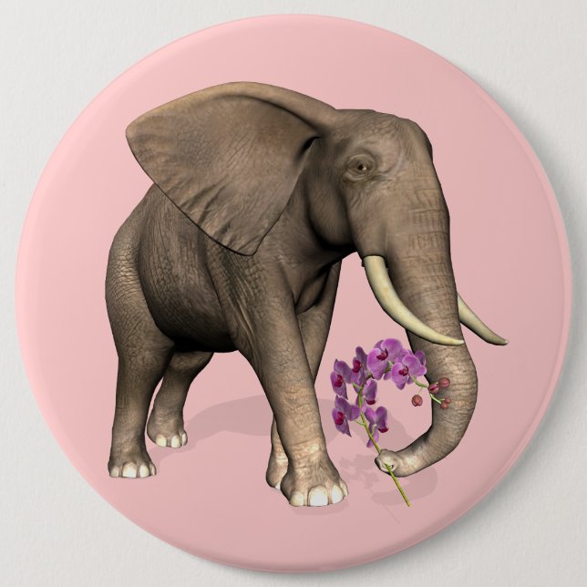 Elefant mit rosa Orchid Button (Vorderseite)