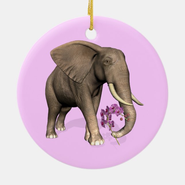 Elefant mit rosa Orchid Keramikornament (Hinten)