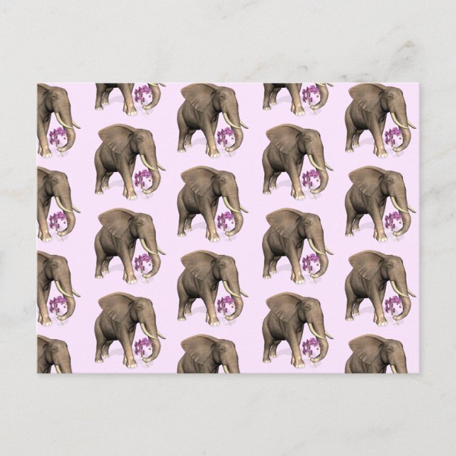 Elefant mit rosa Orchid Postkarte (Vorderseite)