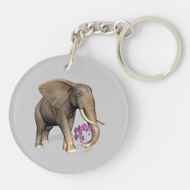 Elefant mit rosa Orchid Schlüsselanhänger (Rückseite)