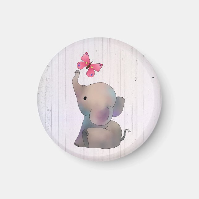 Elefant mit rosa Schmetterling Magnet (Vorne)