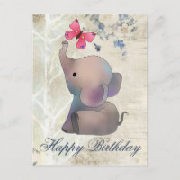 Elefant mit rosa Schmetterling