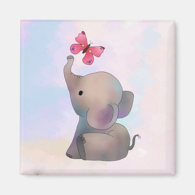 Elefant mit Schmetterling Aufkleber Magnet (Vorne)