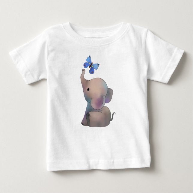 Elefant mit Schmetterling Baby T-shirt (Vorderseite)
