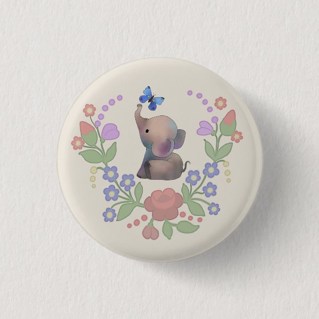 Elefant mit Schmetterling Button (Vorderseite)