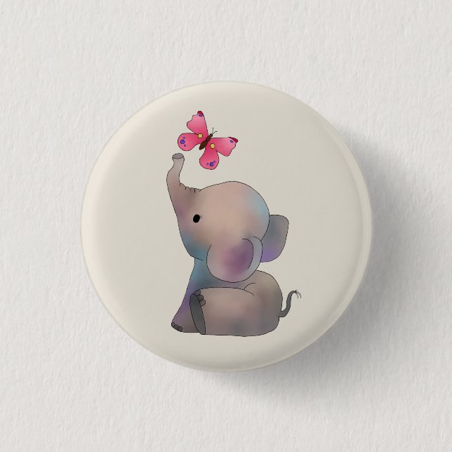 Elefant mit Schmetterling Button (Vorderseite)