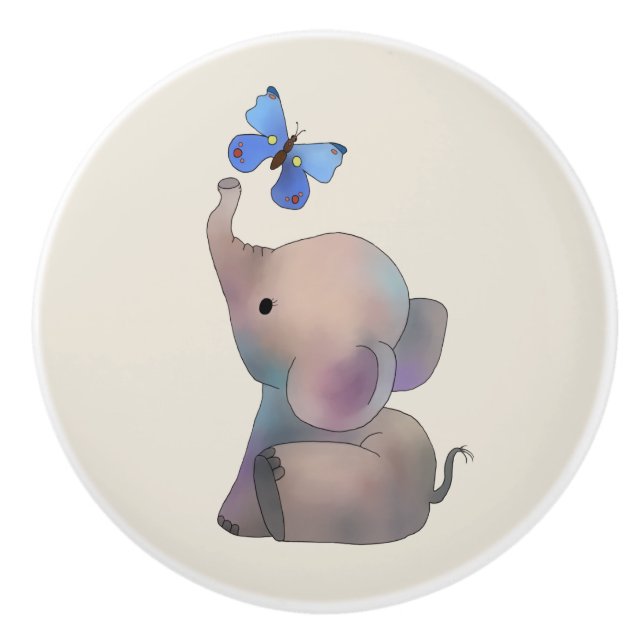 Elefant mit Schmetterling Keramikknauf (Vorderseite)