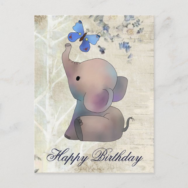 Elefant mit Schmetterling Postkarte (Vorderseite)