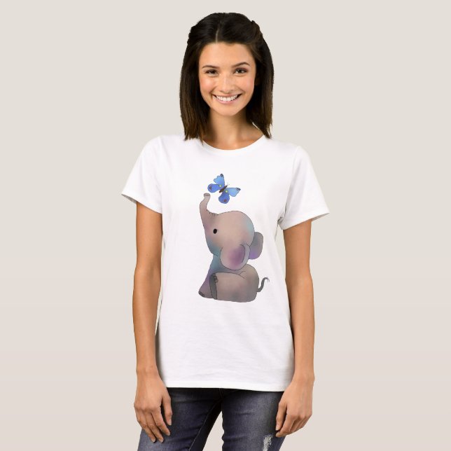 Elefant mit Schmetterling T-Shirt (Vorne ganz)