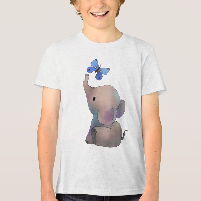 Elefant mit Schmetterling Tri-Blend Shirt (Vorderseite)