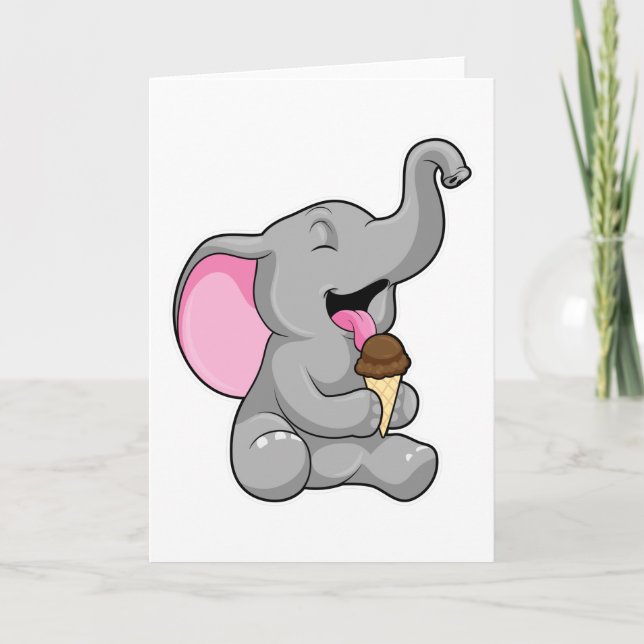 Elefant mit Schokoladeneis Karte (Vorderseite)