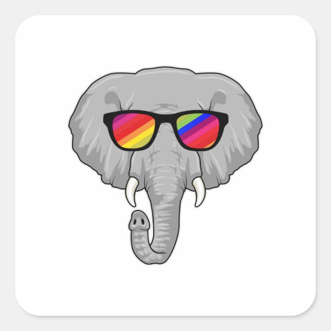 Elefant mit Sonnenbrille Quadratischer Aufkleber (Vorderseite)