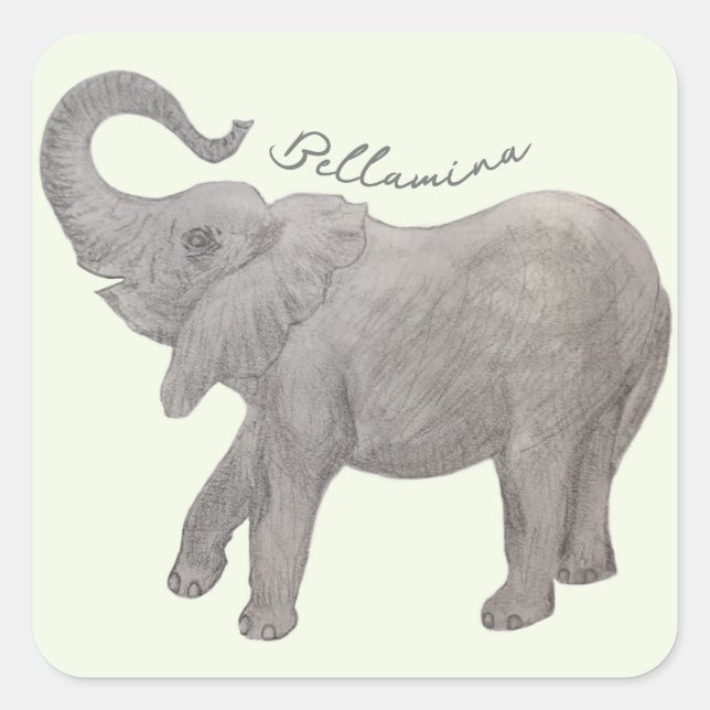Elefant mit Text Quadratischer Aufkleber (Vorderseite)