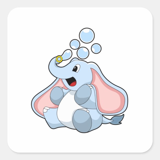 Elefant mit Wasserblasen Quadratischer Aufkleber (Vorderseite)
