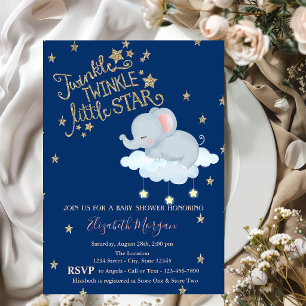 Elefant, Mond, Glitzer SterneFunkeln Baby Shower Einladung