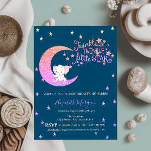 Elefant, Mond, Sterne funkeln kleine Babyparty  Einladung