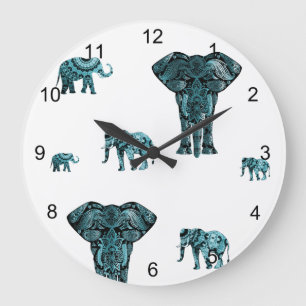 Elefant-Muster Große Wanduhr