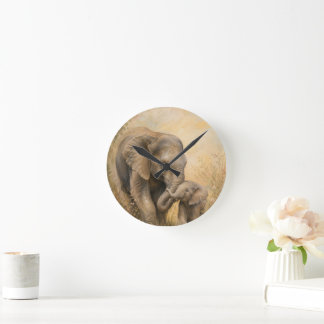 Elefant Mutter & Baby Wanduhr |