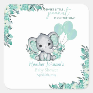 Elefant Neutraler Babyshower Quadratischer Aufkleber