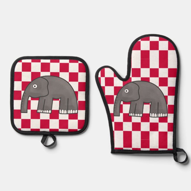 Elefant Ofenhandschuh & Topflappen-Set (Vorderseite)