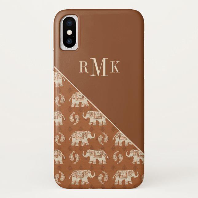 Elefant-orange Wohnwagen-Muster des Monogramm-| Case-Mate iPhone Hülle (Rückseite)