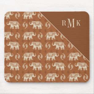 Elefant-orange Wohnwagen-Muster des Monogramm-  Mousepad