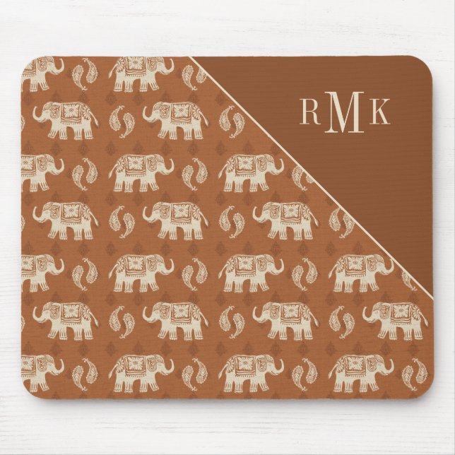 Elefant-orange Wohnwagen-Muster des Monogramm-| Mousepad (Vorne)