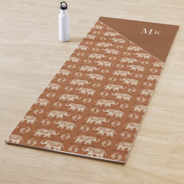 Elefant-orange Wohnwagen-Muster des Monogramm-| Yogamatte (Beispiel)