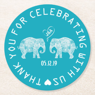 Elefant-Paar-Liebe-Herz-Gewohnheits-Gastgeschenk Runder Pappuntersetzer