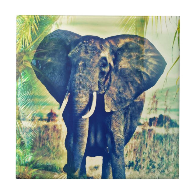 Elefant Palmen Fliese (Vorderseite)