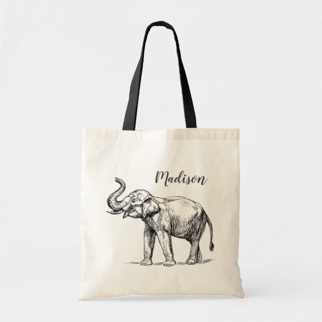 Elefant Personalisiert Tote Tasche. Gray Elephant Tragetasche (Vorne)