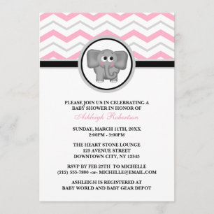 Elefant Pink Gray Zickzack Baby Dusche Einladungen
