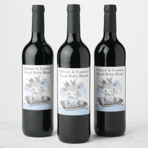 Elefant Prinz Baby Shower Wein Etiketten