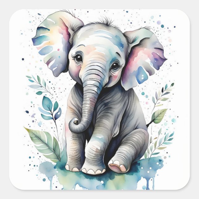 Elefant  quadratischer aufkleber (Vorderseite)