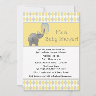 Elefant, Rauten-Baby-Dusche Einladung