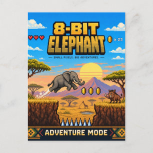 Elefant, Retro-8-Bit-Pixel-Art Postkarte