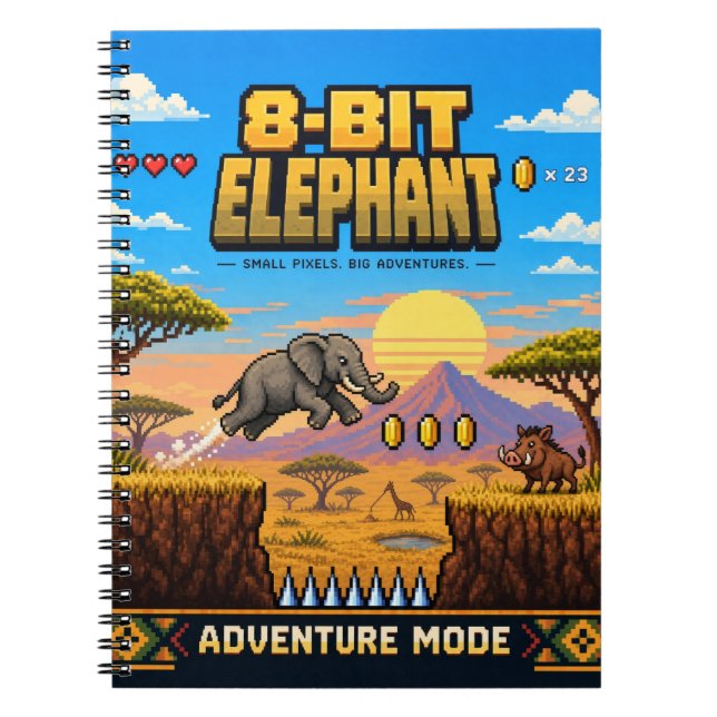 Elefant, Retro-8-Bit-Pixelkunst Notizblock (Vorderseite)